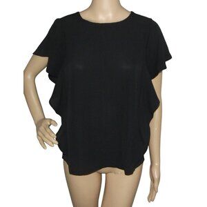Moss Rose Blouse Womens Size Small black flutter short ruffle sleeve crew neck